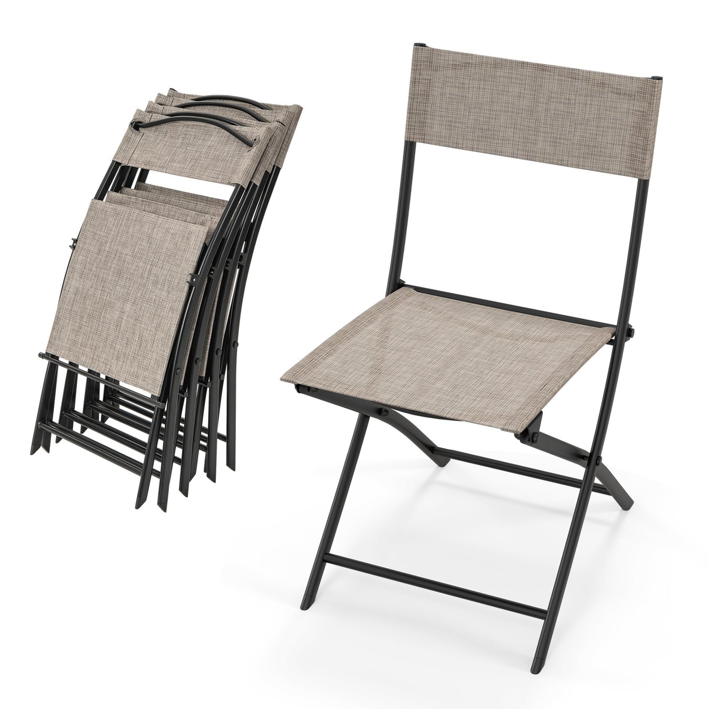 Patio Folding Chairs Set of 4 Lightweight Camping Chairs with Breathable Seat, Brown Outdoor Seating & Patio Chairs   at Gallery Canada