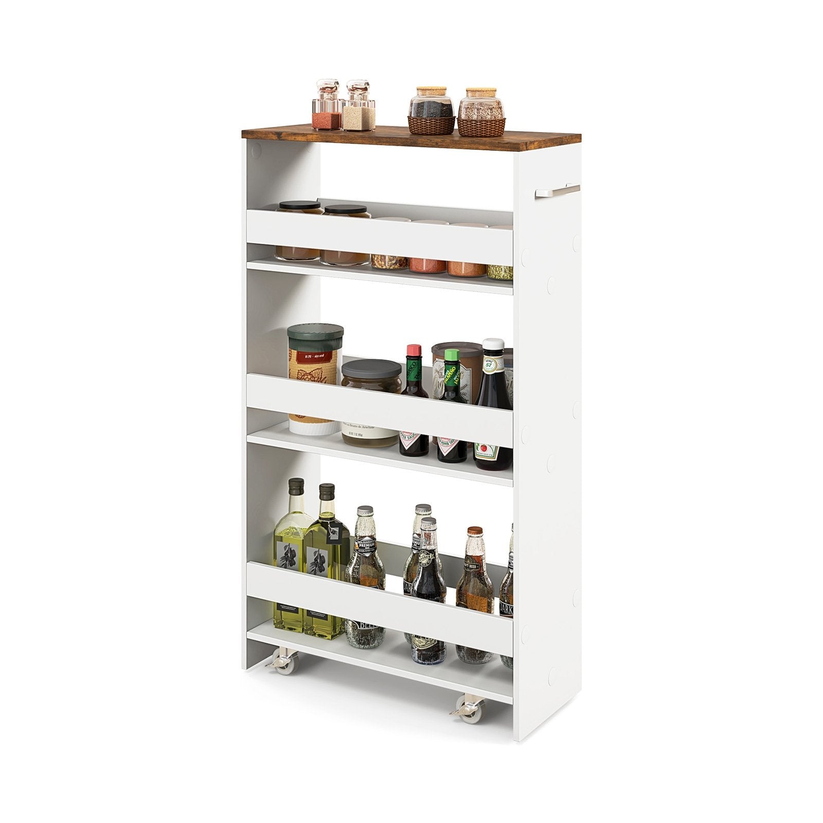 4-Tier Rolling Storage Cart Slim Kitchen Cart on Wheels with Open Shelves and Handle, Rustic Brown Kitchen Islands & Carts   at Gallery Canada