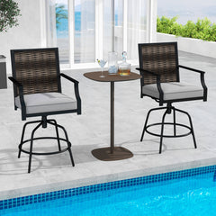 Outdoor PE Wicker Swivel Bar Stools Set of 2 Counter Height Patio Chairs with Back-Grey, Gray