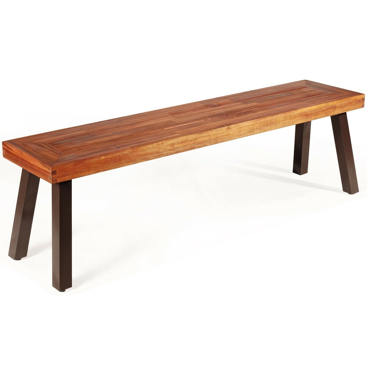 Patio Acacia Wood Dining Bench Seat with Steel Legs, Brown Outdoor Benches   at Gallery Canada