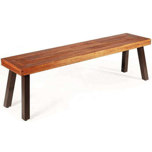 Patio Acacia Wood Dining Bench Seat with Steel Legs, Brown - Gallery Canada