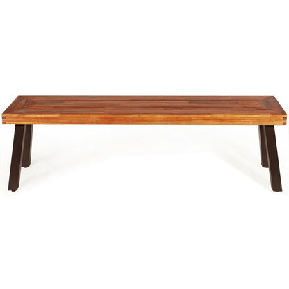 Patio Acacia Wood Dining Bench Seat with Steel Legs, Brown Outdoor Benches   at Gallery Canada