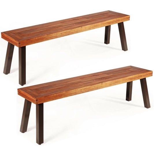 Set of 2 Patio Acacia Wood Dining Bench Outdoor Benches Options  at Gallery Canada