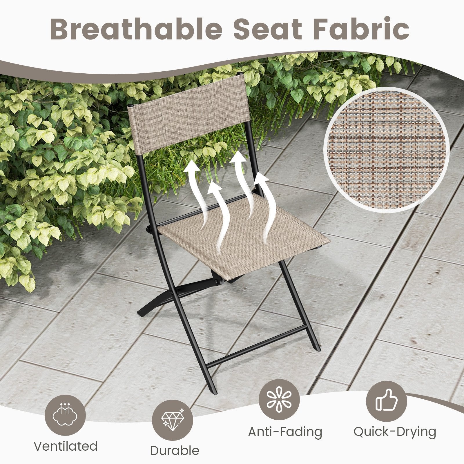 Patio Folding Chairs Set of 4 Lightweight Camping Chairs with Breathable Seat, Brown Outdoor Seating & Patio Chairs   at Gallery Canada