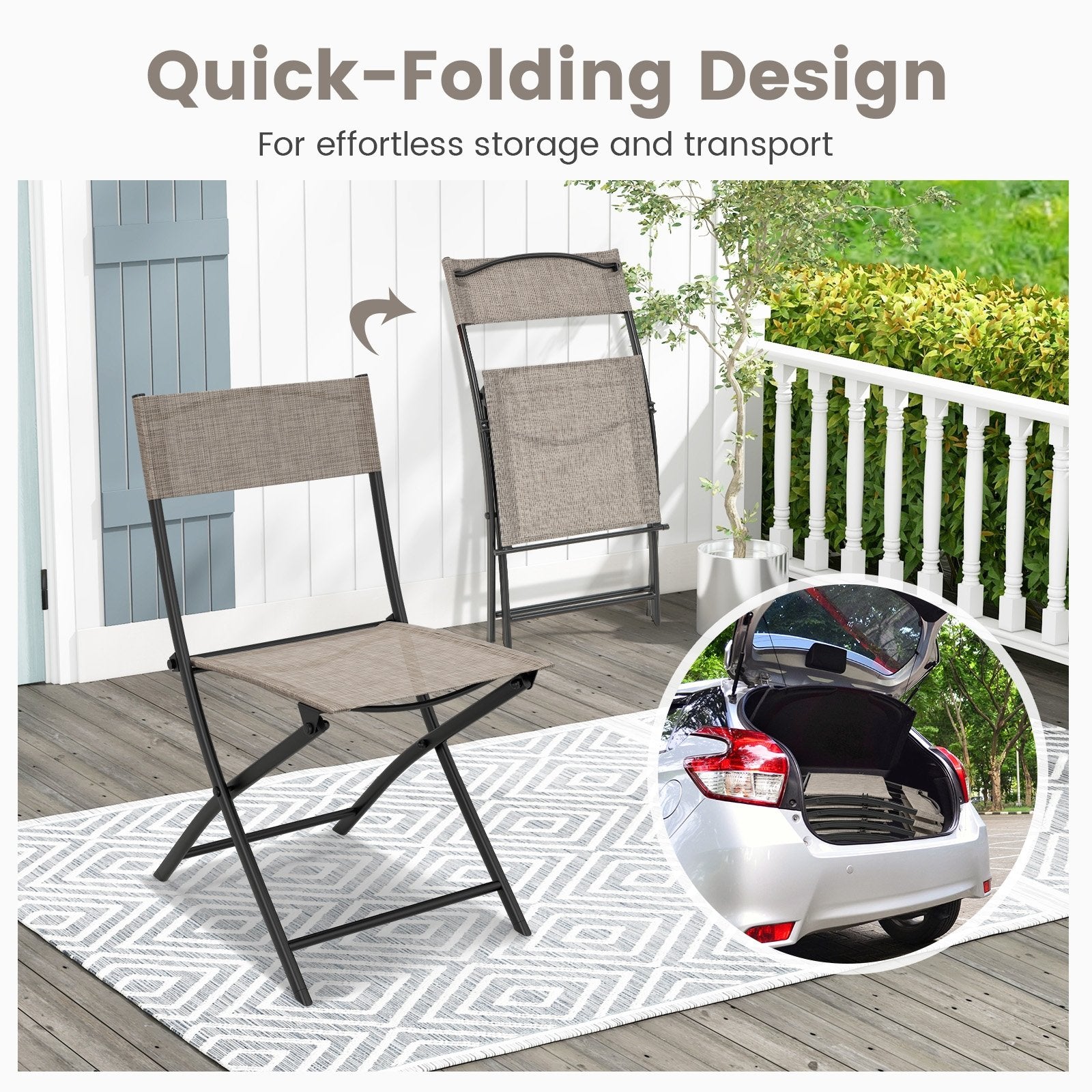 Patio Folding Chairs Set of 4 Lightweight Camping Chairs with Breathable Seat, Brown Outdoor Seating & Patio Chairs   at Gallery Canada