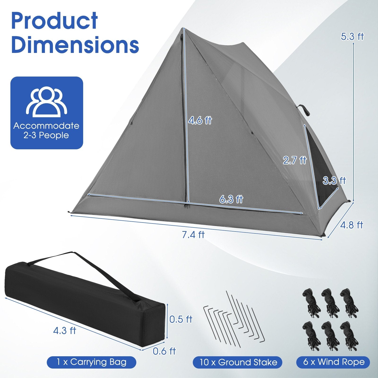 Pop-up Camping Tent for 2-3 People with Carry Bag and Rainfly for Backpacking Hiking Trip, Gray Tents   at Gallery Canada