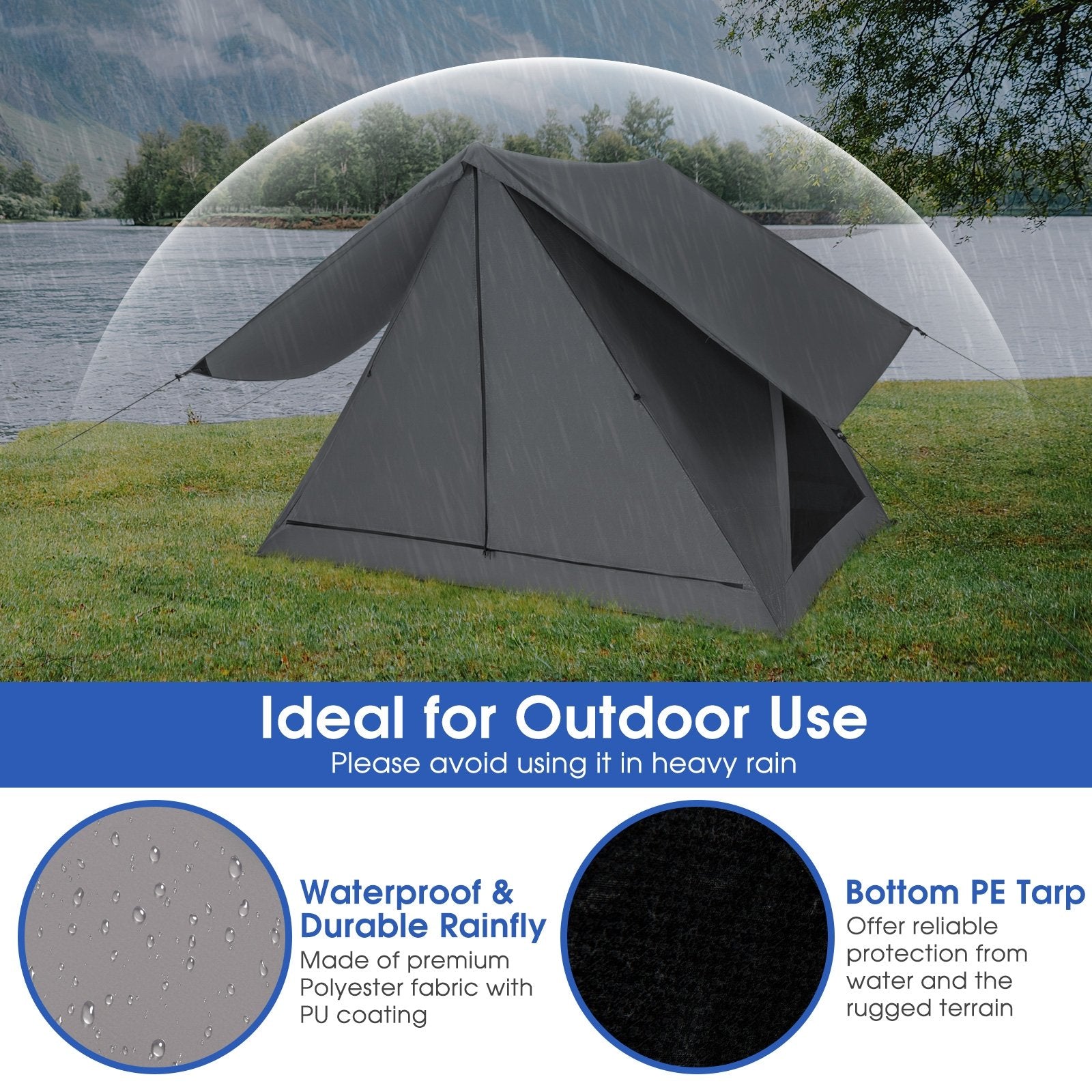 Pop-up Camping Tent for 2-3 People with Carry Bag and Rainfly for Backpacking Hiking Trip, Gray Tents   at Gallery Canada