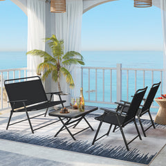 4 Pieces Patio Folding Furniture Set with SPC Coffee Table and Patio Chairs, Black