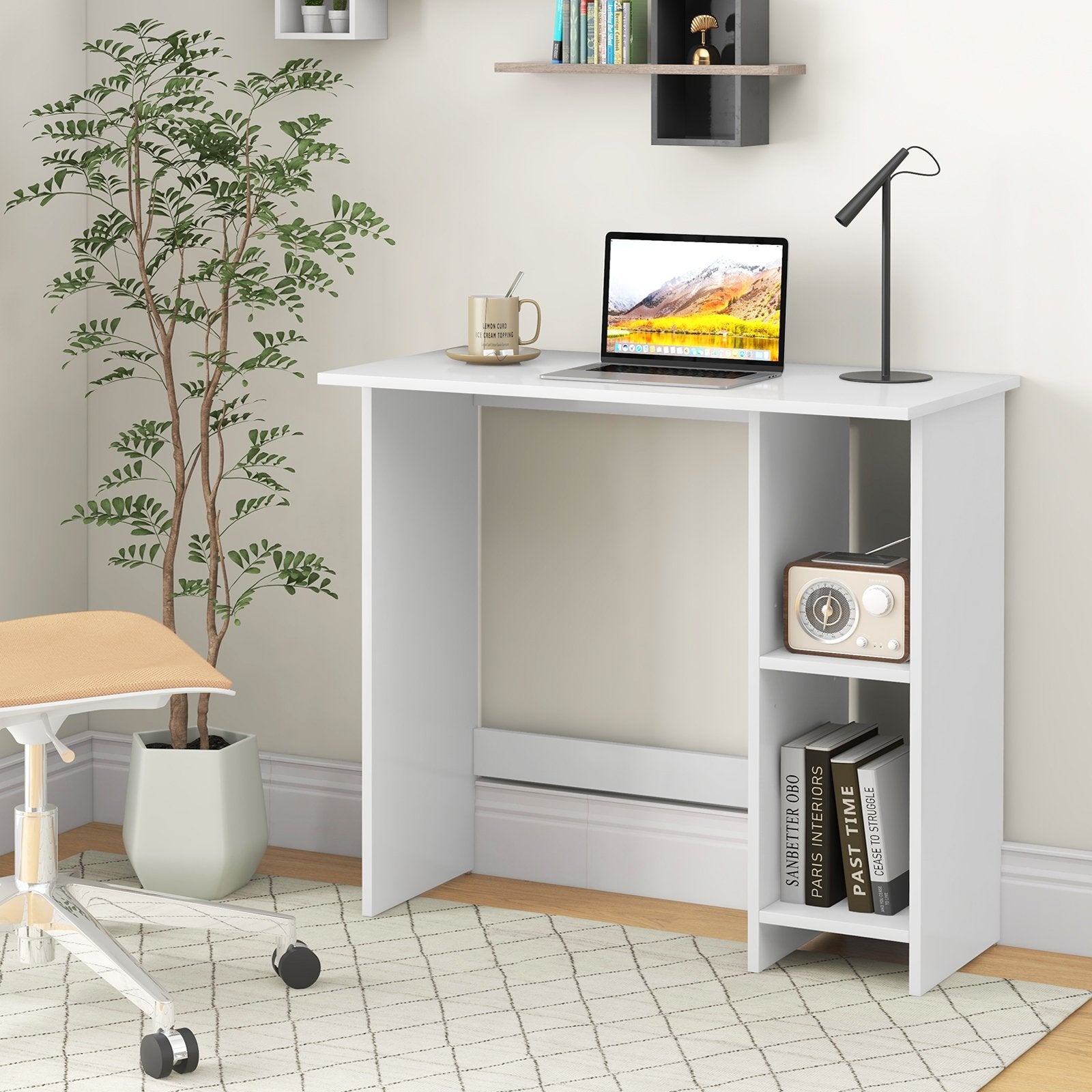 Small Computer Desk with Storage and Adjustable Shelf, White Office Desks   at Gallery Canada