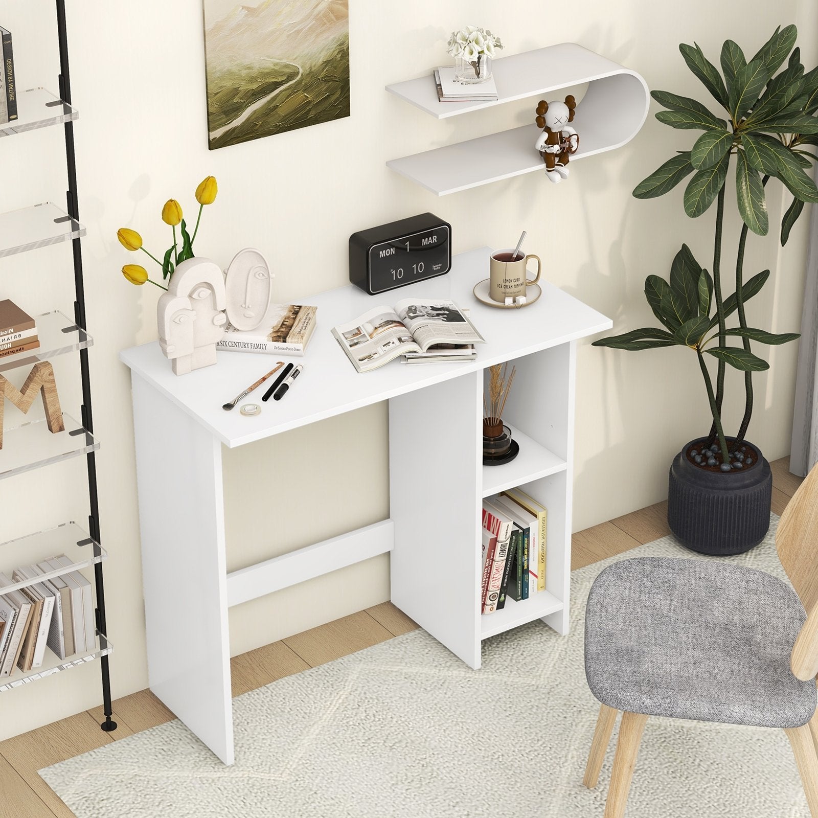 Small Computer Desk with Storage and Adjustable Shelf, White Office Desks   at Gallery Canada