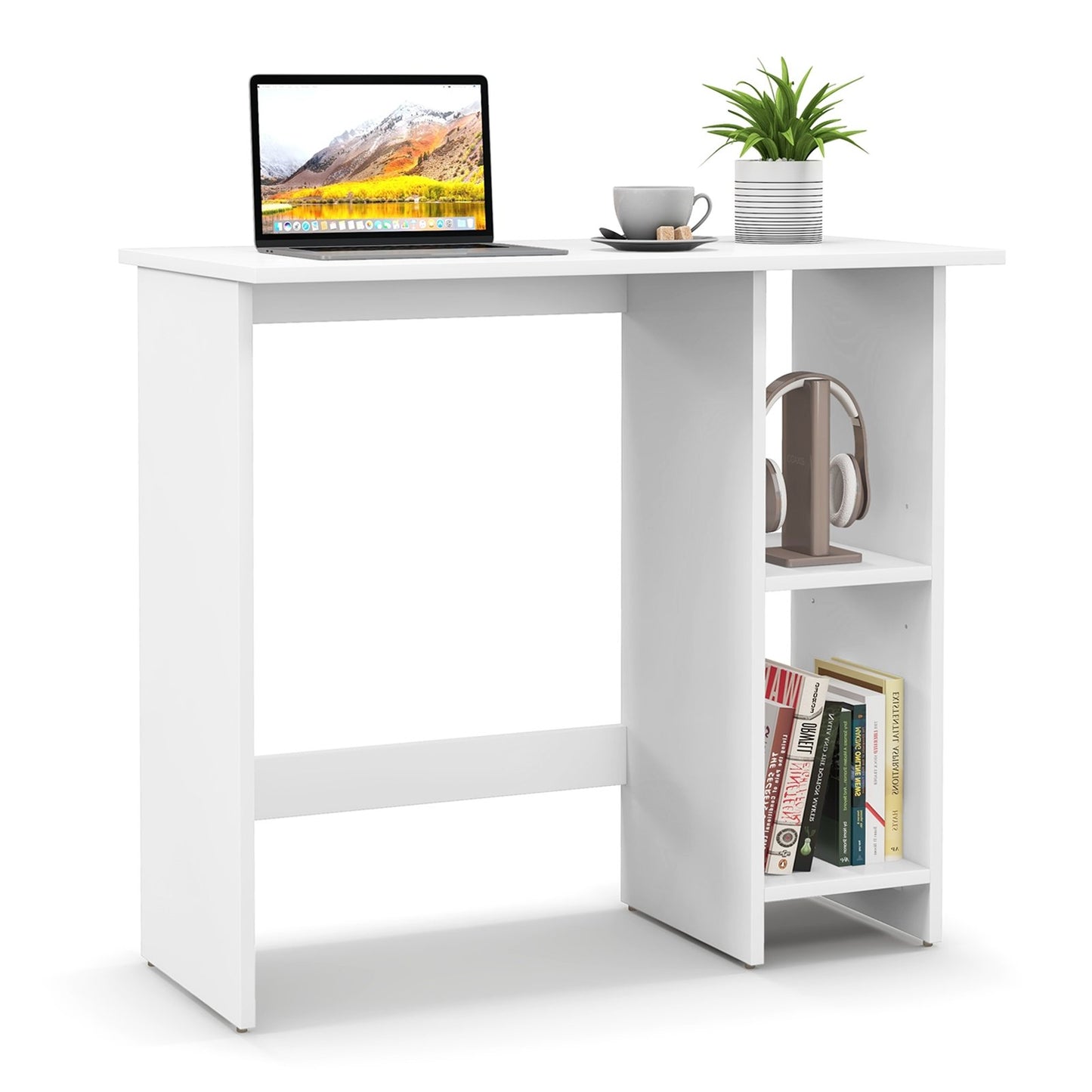 Small Computer Desk with Storage and Adjustable Shelf, White Office Desks   at Gallery Canada