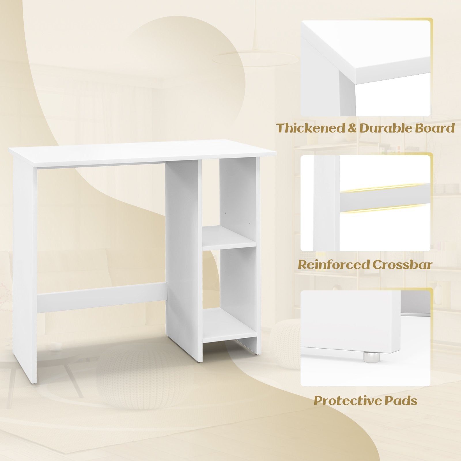 Small Computer Desk with Storage and Adjustable Shelf, White Office Desks   at Gallery Canada