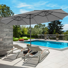 15 Feet Twin Patio Umbrella with 48 Solar LED Lights, Gray