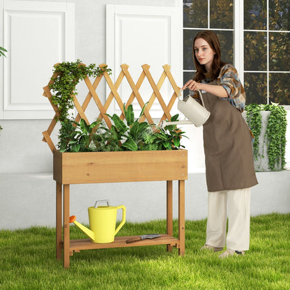 Wooden Raised Garden Bed Mobile Elevated Planter Box with Trellis, Natural Raised Garden Beds   at Gallery Canada