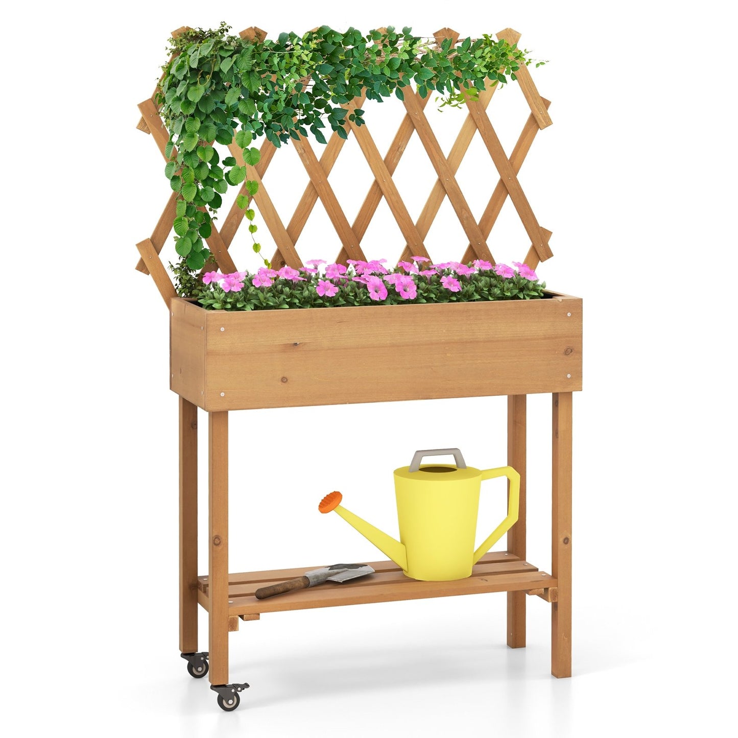 Wooden Raised Garden Bed Mobile Elevated Planter Box with Trellis, Natural Raised Garden Beds   at Gallery Canada