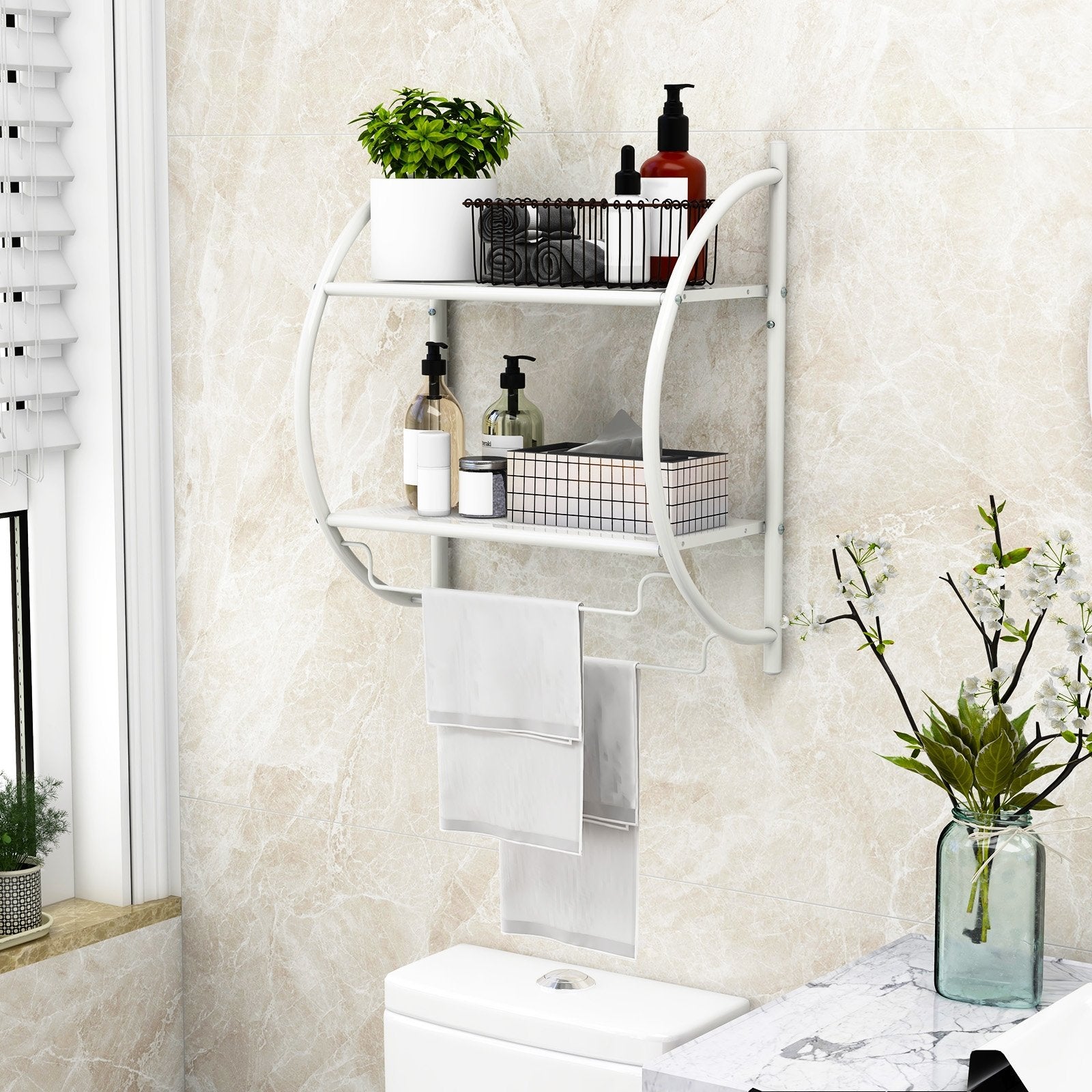 Wall Mounted 2-Tier Bathroom Towel Rack with 2 Towel Bars, White Towel Racks   at Gallery Canada