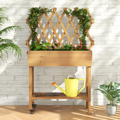 Wooden Raised Garden Bed Mobile Elevated Planter Box with Trellis, Natural Raised Garden Beds   at Gallery Canada