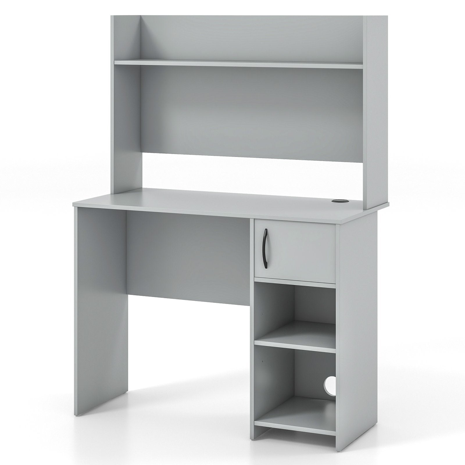 Home Office Desk with Raised Display Shelf and 2 Open Shelves, Gray Office Desks   at Gallery Canada