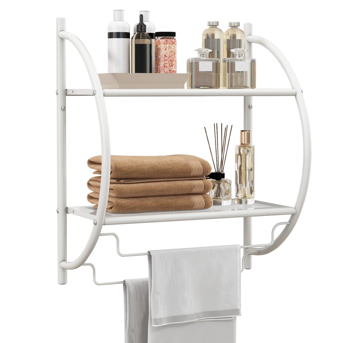 Wall Mounted 2-Tier Bathroom Towel Rack with 2 Towel Bars, White Towel Racks   at Gallery Canada