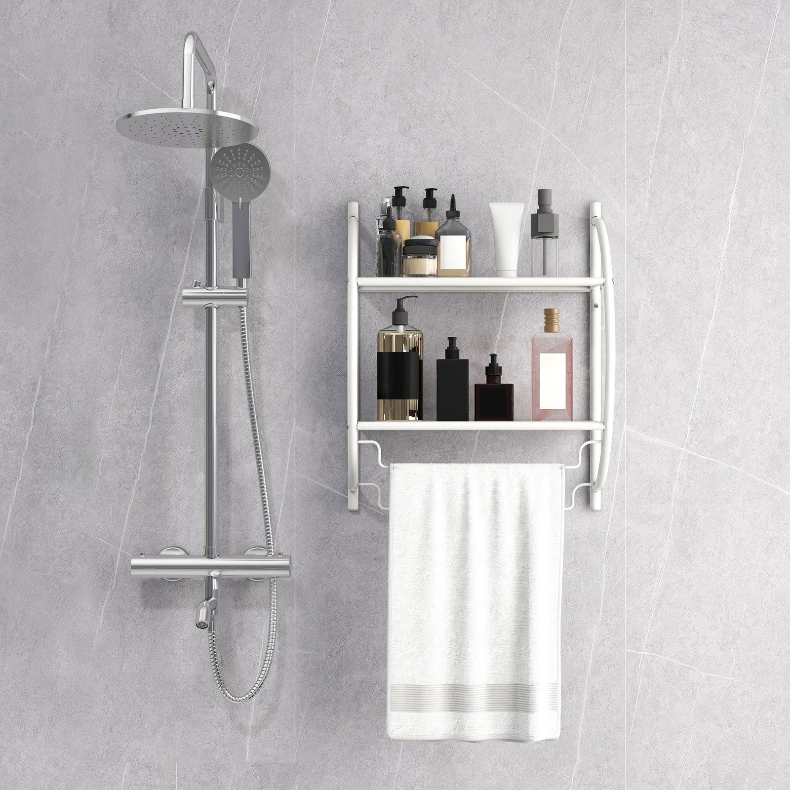 Wall Mounted 2-Tier Bathroom Towel Rack with 2 Towel Bars, White Towel Racks   at Gallery Canada