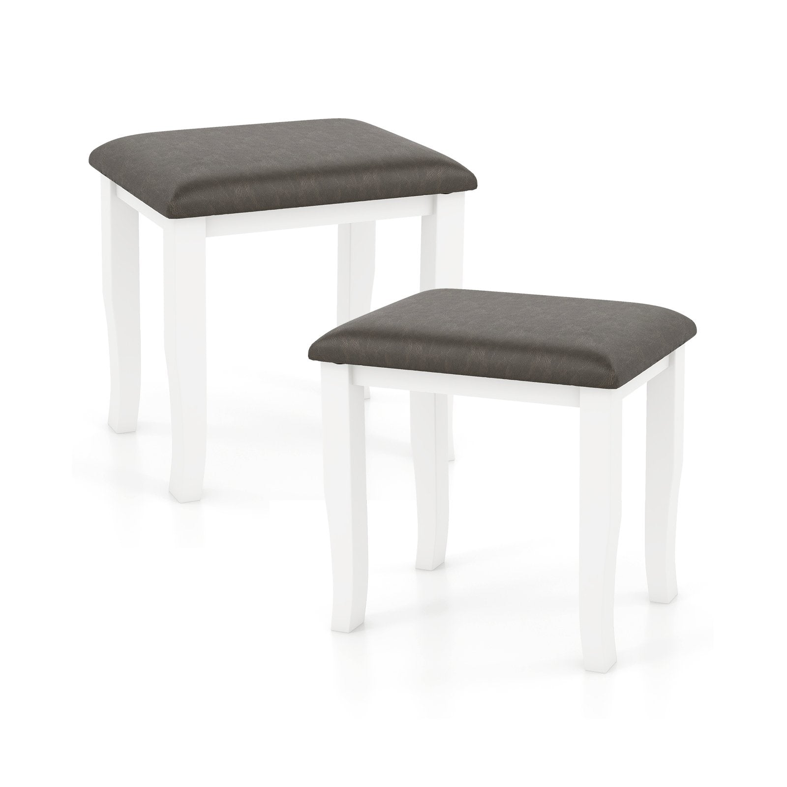 Faux Leather Vanity Stool Chair Set of 2 for Makeup Room and Living Room-Gray and White, Gray & White Ottomans   at Gallery Canada