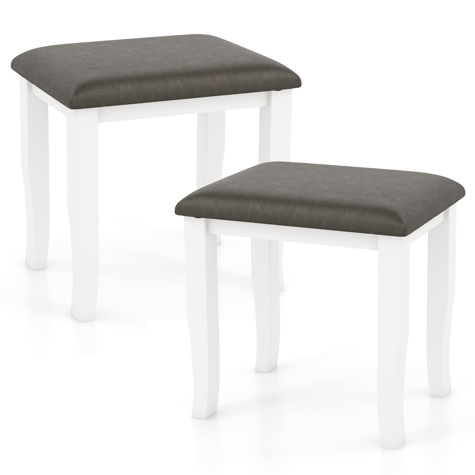 Faux Leather Vanity Stool Chair Set of 2 for Makeup Room and Living Room-Gray and White, Gray & White Ottomans   at Gallery Canada