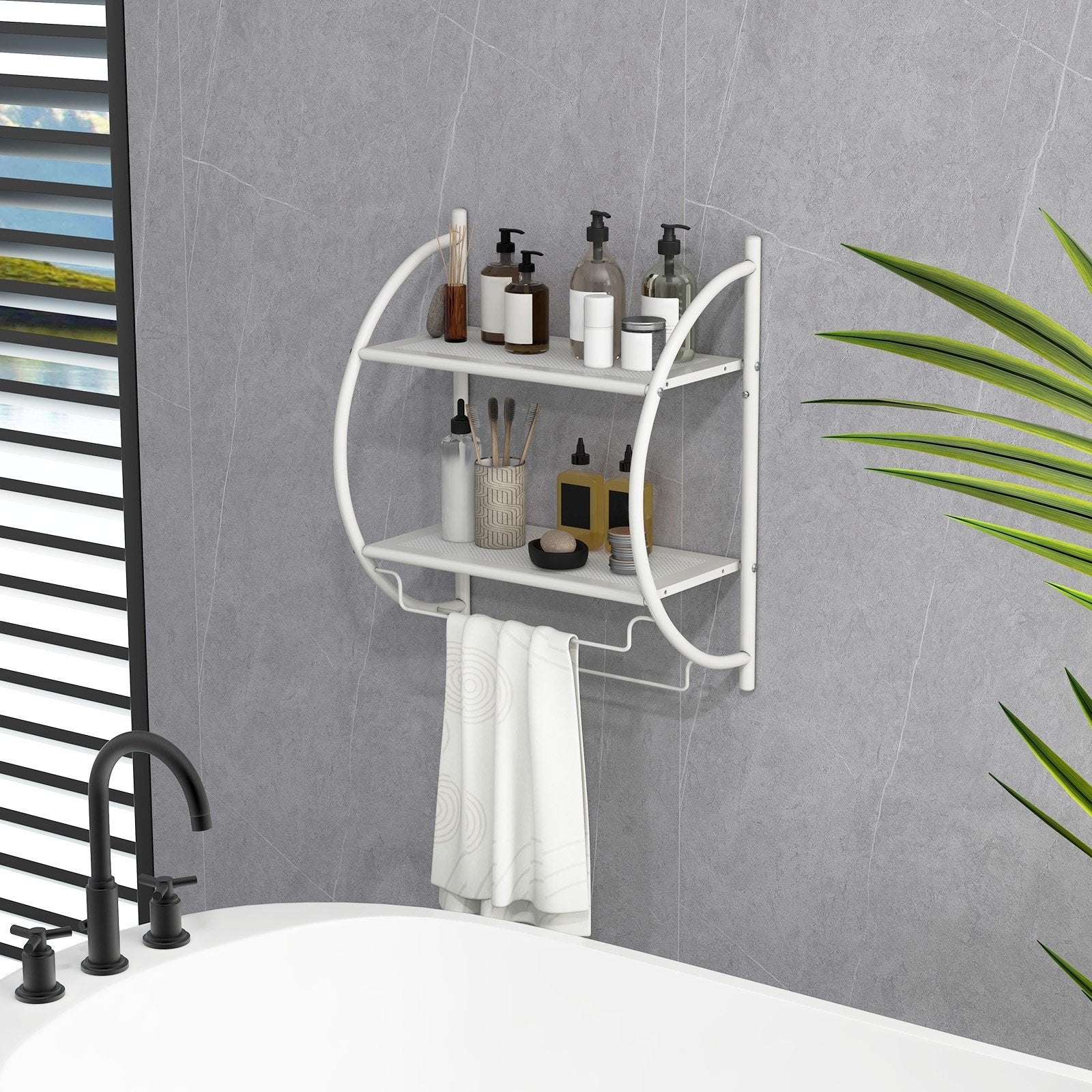 Wall Mounted 2-Tier Bathroom Towel Rack with 2 Towel Bars, White Towel Racks   at Gallery Canada