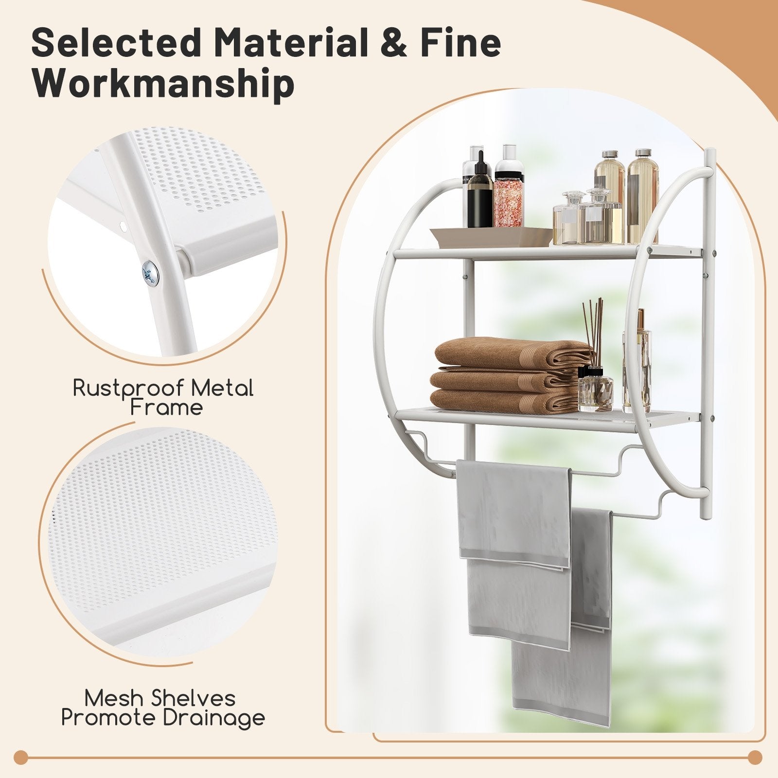 Wall Mounted 2-Tier Bathroom Towel Rack with 2 Towel Bars, White Towel Racks   at Gallery Canada