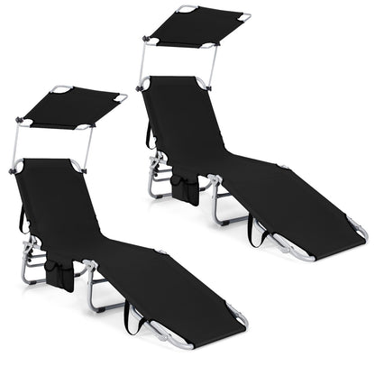 Set of 2 Portable Reclining Chair with 5 Adjustable Positions, Black Outdoor Chaise Lounges   at Gallery Canada