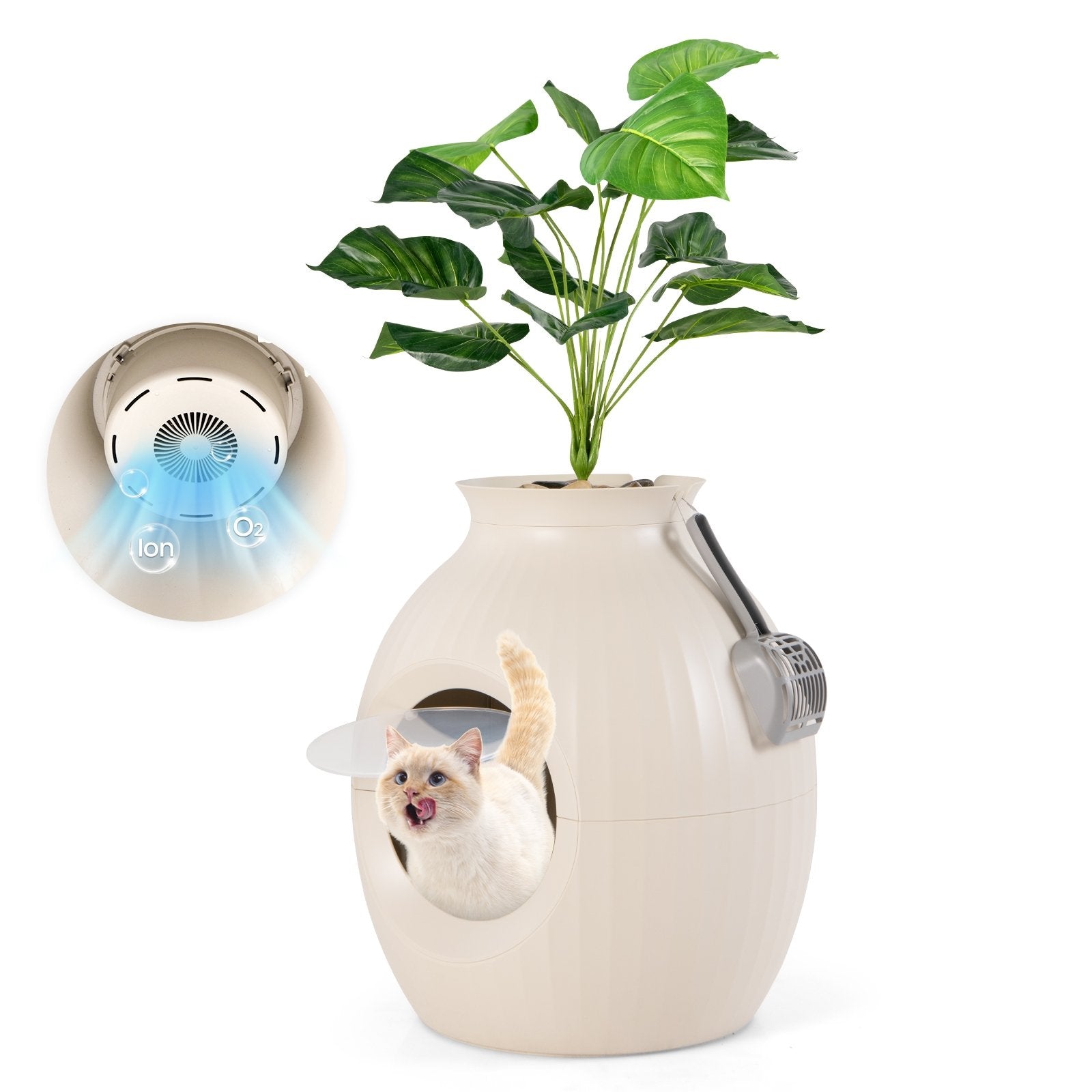 Smart Plant Cat Litter Box with Electronic Odor Removal & Sterilization, Beige Cat Houses   at Gallery Canada