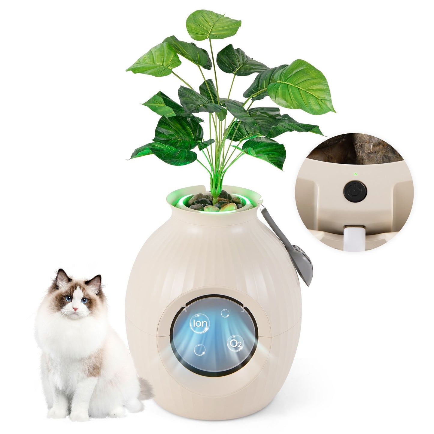 Smart Plant Cat Litter Box with Electronic Odor Removal & Sterilization, Beige Cat Houses   at Gallery Canada