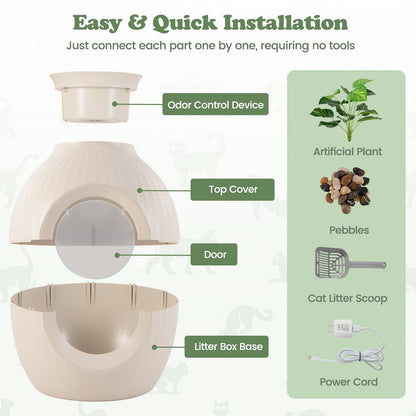 Smart Plant Cat Litter Box with Electronic Odor Removal & Sterilization, Beige Cat Houses   at Gallery Canada