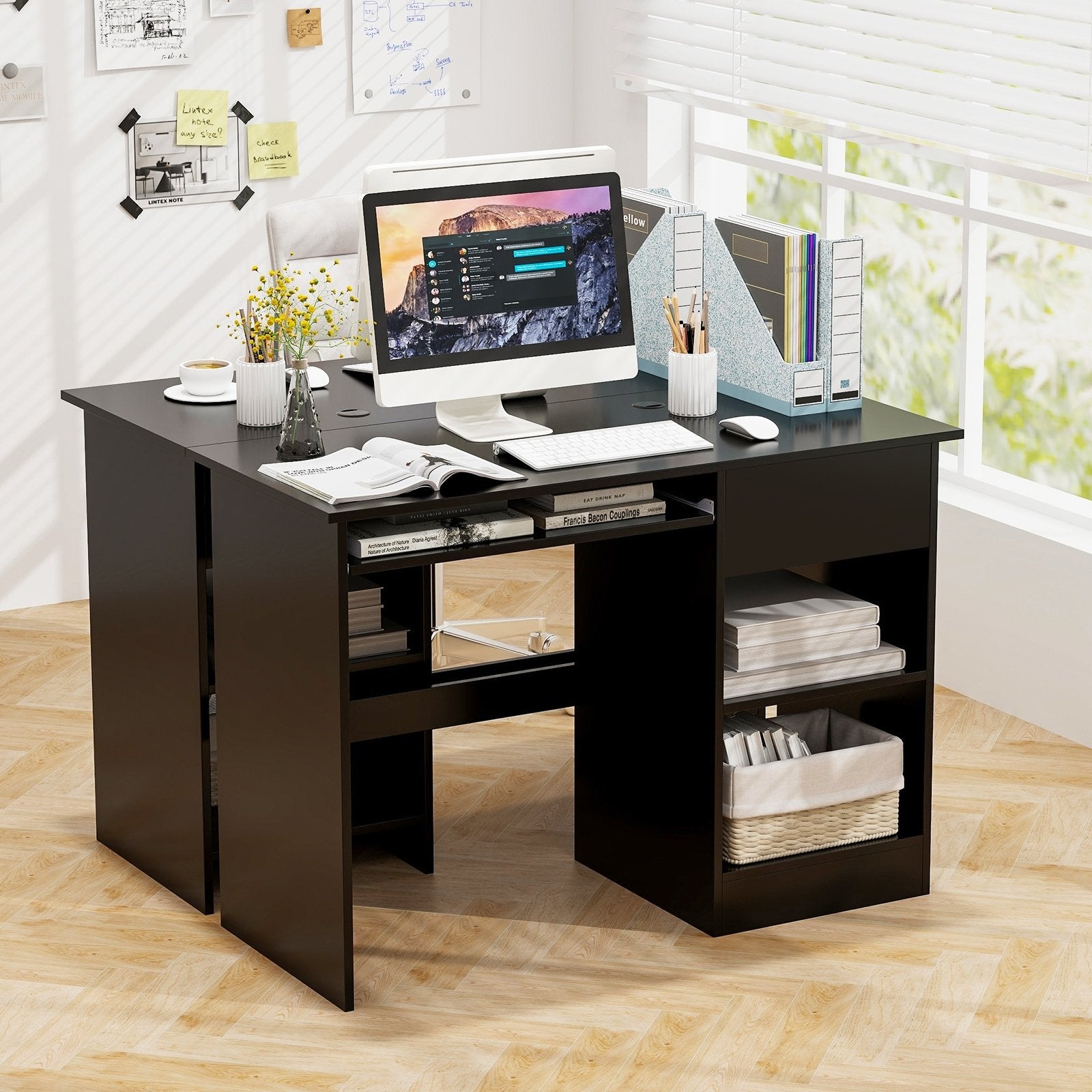 Wooden Computer Desk with CPU Stand, Black Computer Desks   at Gallery Canada