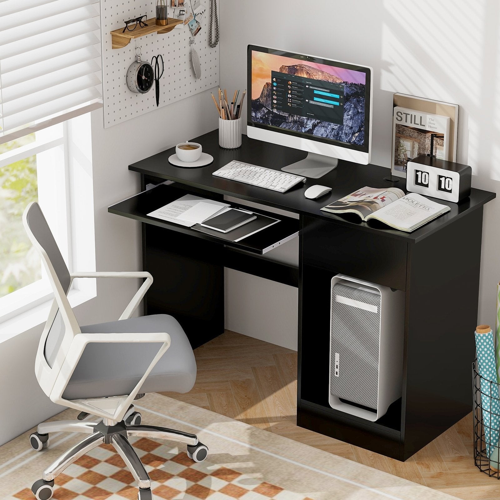 Wooden Computer Desk with CPU Stand, Black Computer Desks   at Gallery Canada