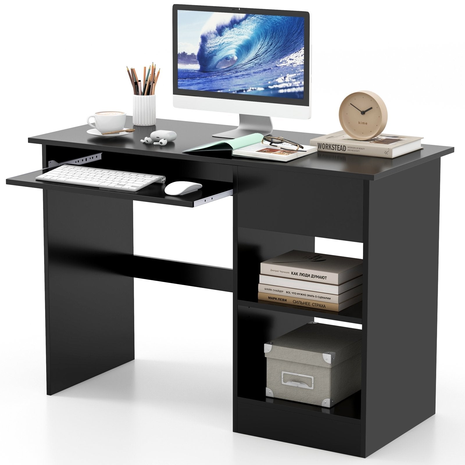 Wooden Computer Desk with CPU Stand, Black Computer Desks   at Gallery Canada