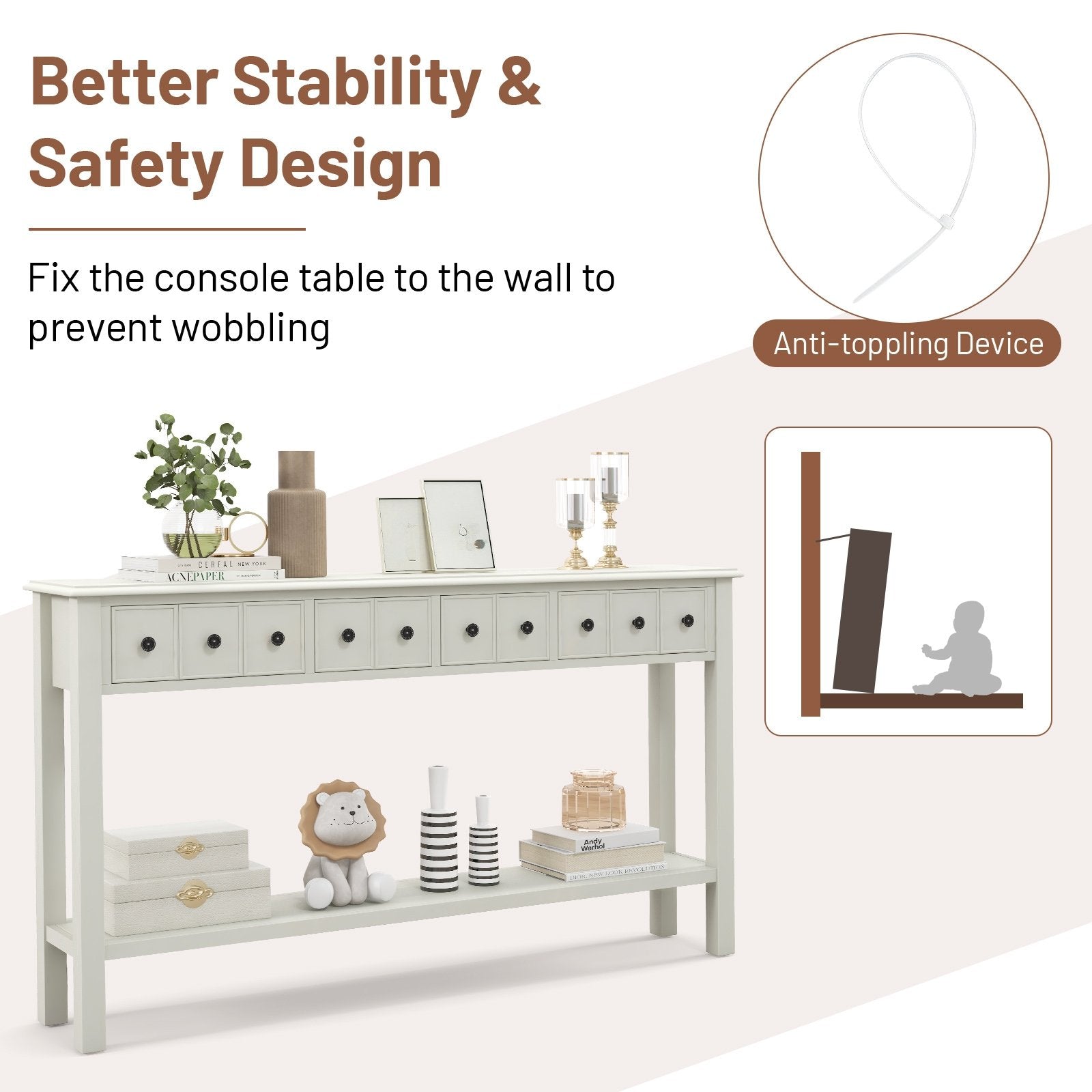 60 Inch Long Sofa Table with 4 Drawers and Open Shelf for Living Room, White Console Tables   at Gallery Canada