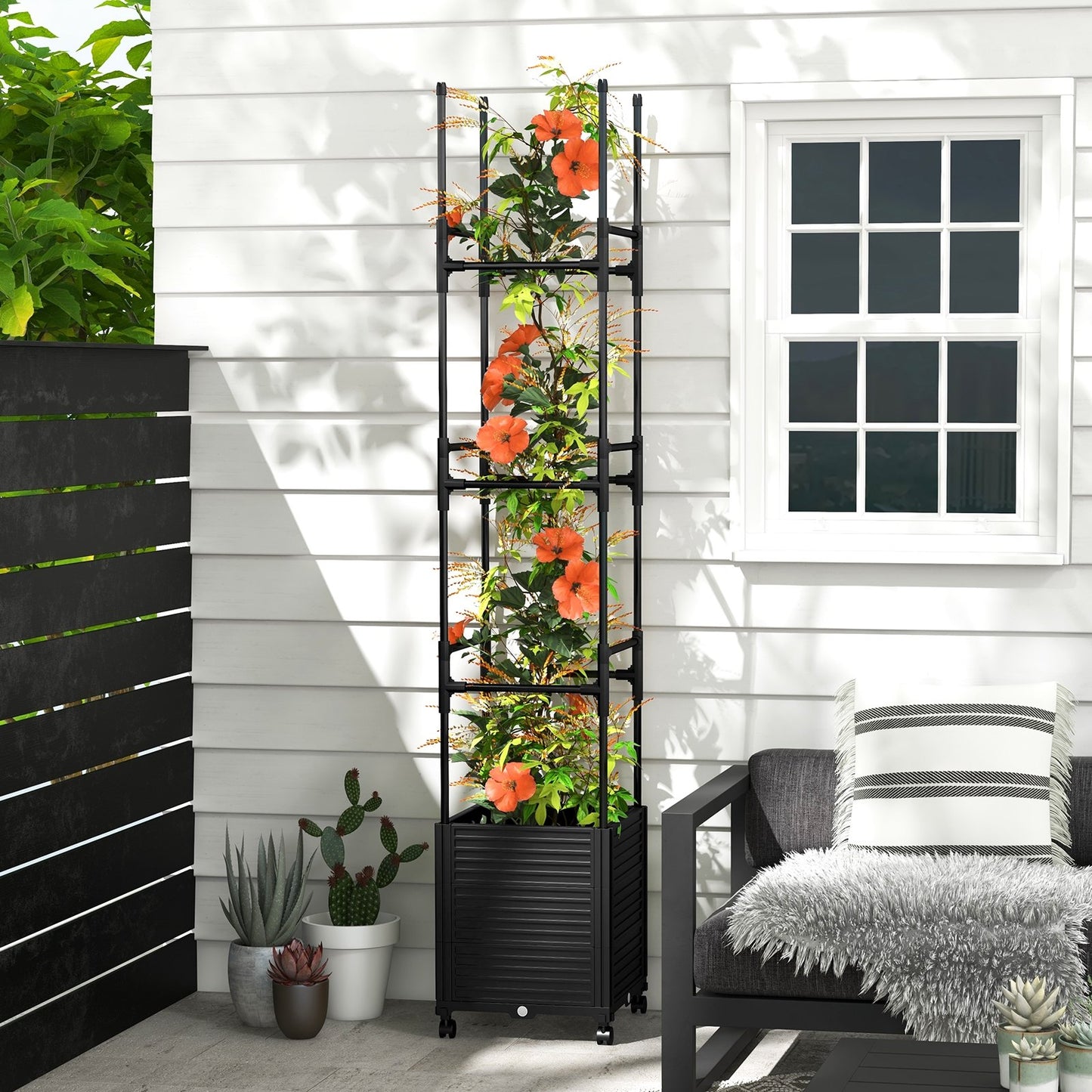 Raised Garden Bed with Obelisk Trellis and 3 Heights & Detachable PE-Coated Metal Tubes, Black Raised Garden Beds   at Gallery Canada