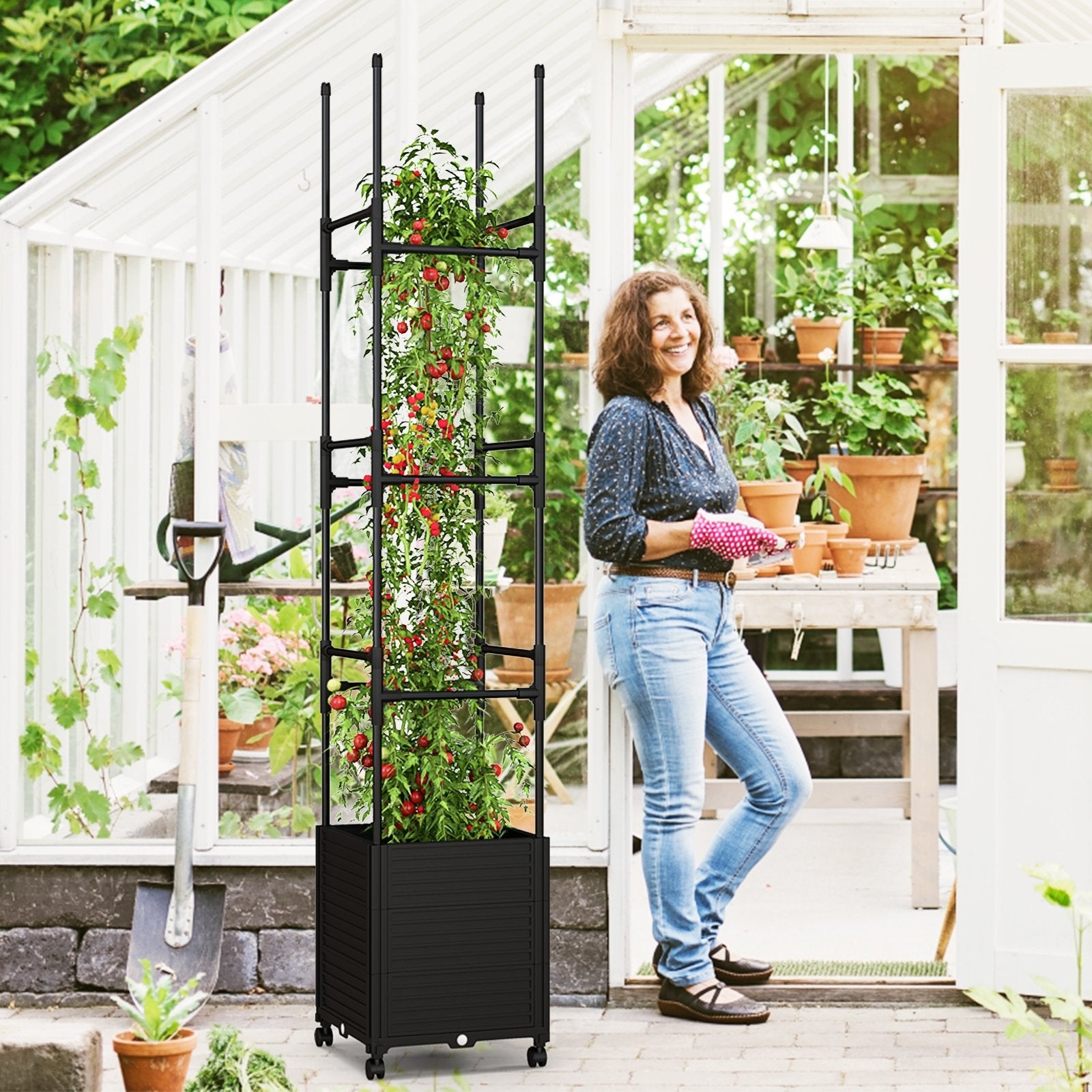 Raised Garden Bed with Obelisk Trellis and 3 Heights & Detachable PE-Coated Metal Tubes, Black Raised Garden Beds   at Gallery Canada