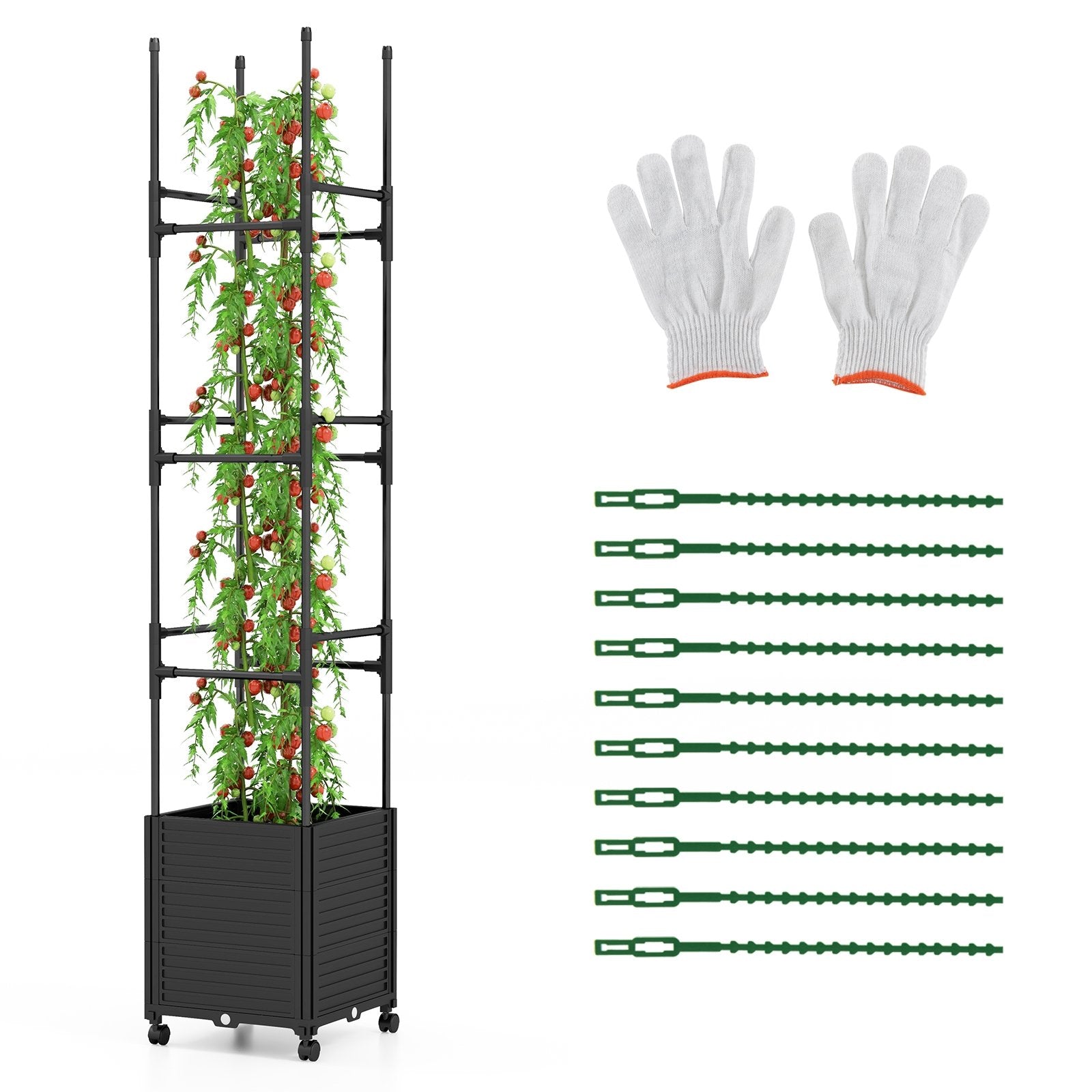 Raised Garden Bed with Obelisk Trellis and 3 Heights & Detachable PE-Coated Metal Tubes, Black Raised Garden Beds   at Gallery Canada