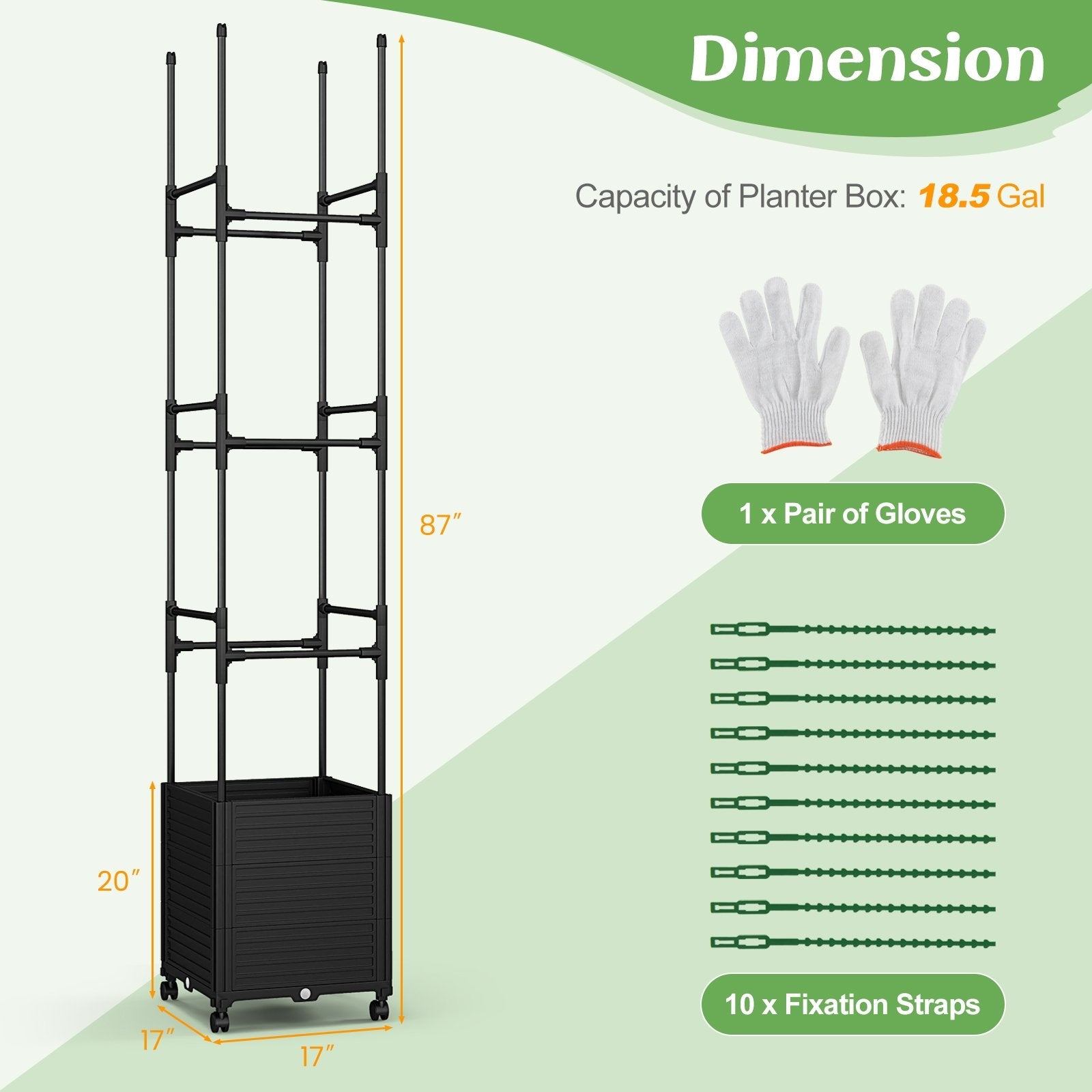 Raised Garden Bed with Obelisk Trellis and 3 Heights & Detachable PE-Coated Metal Tubes, Black Raised Garden Beds   at Gallery Canada