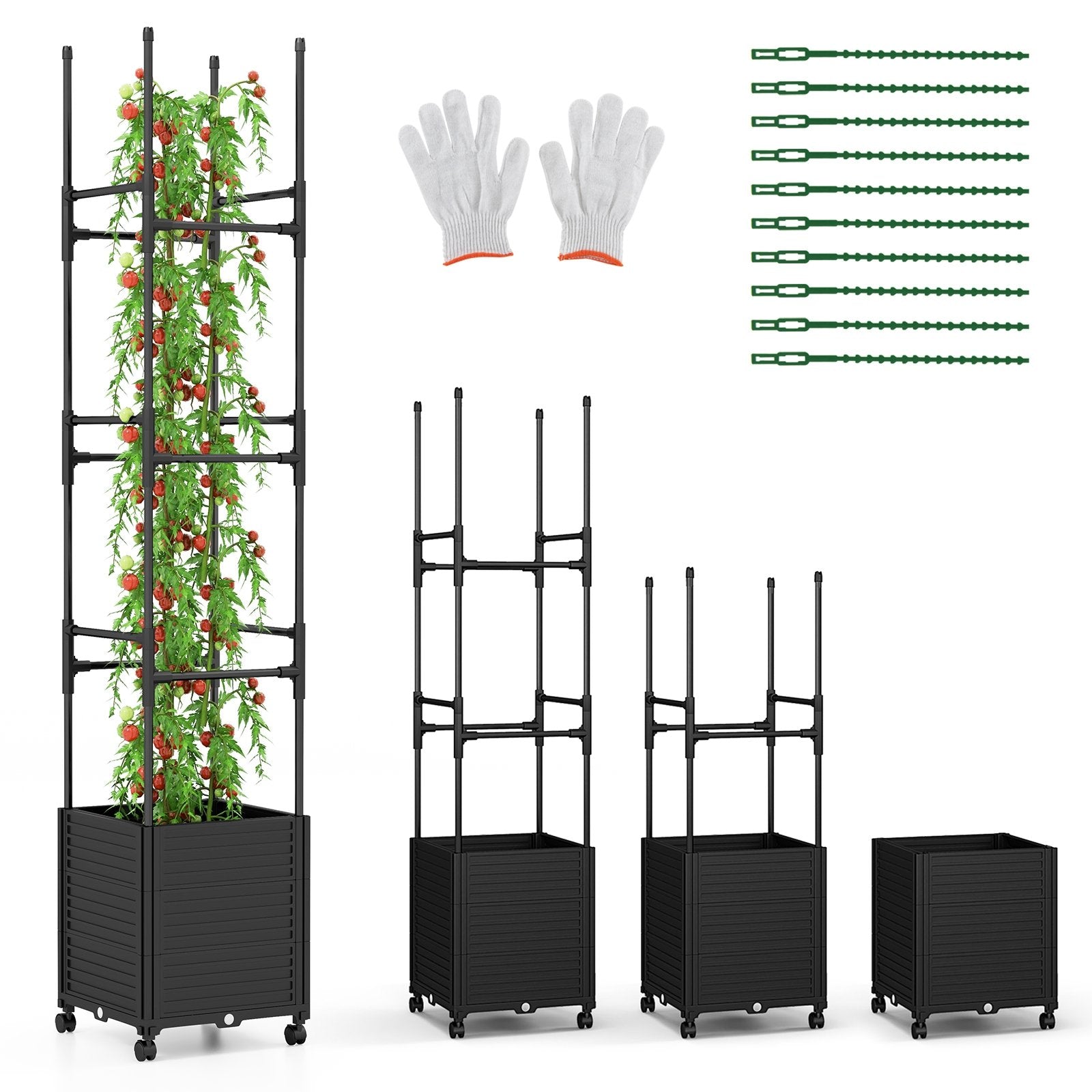 Raised Garden Bed with Obelisk Trellis and 3 Heights & Detachable PE-Coated Metal Tubes, Black Raised Garden Beds   at Gallery Canada