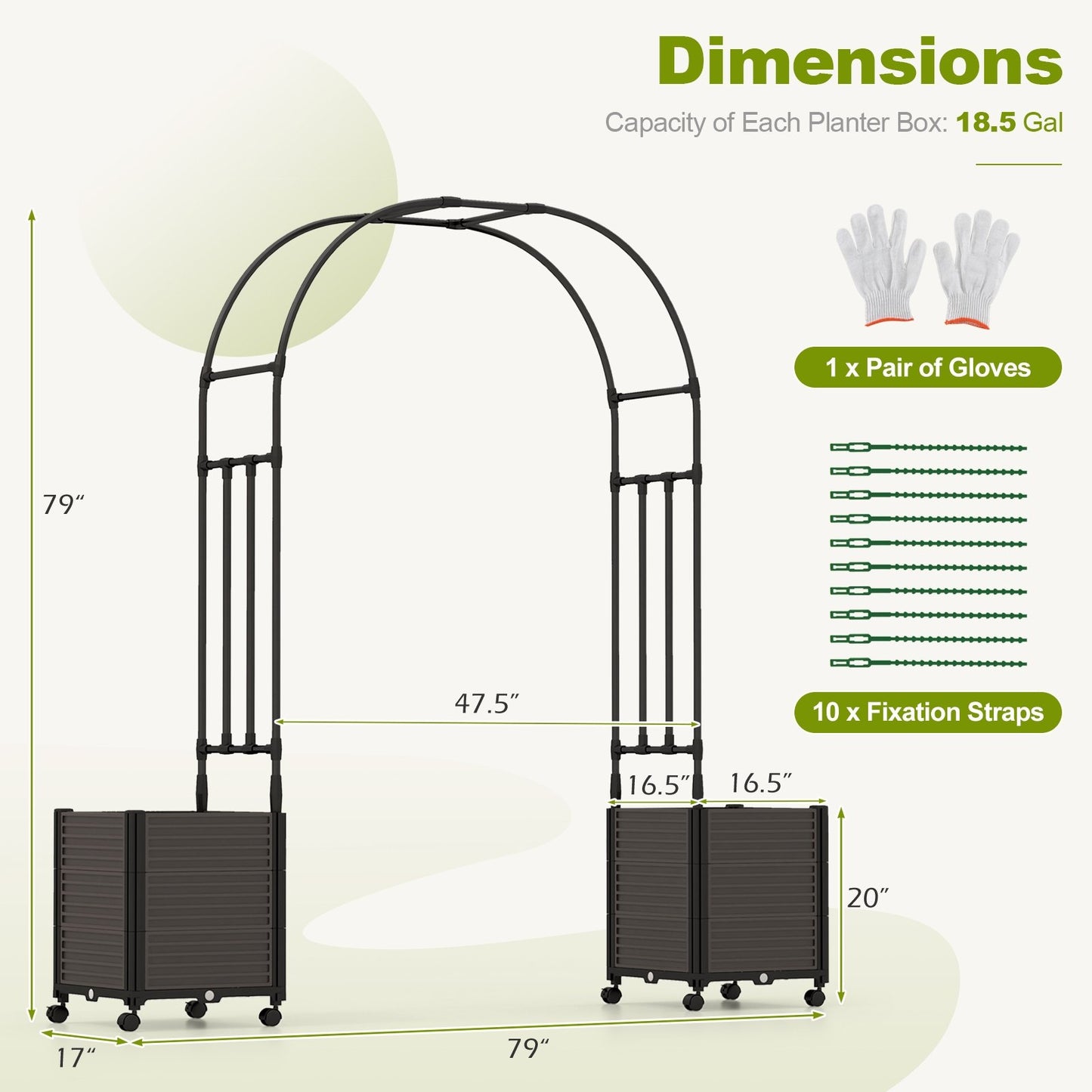 6.6 Feet Arch Arbor Trellis with 2 Planter Boxes & Detachable PE-Coated Metal Tubes, Black Outdoor Decor   at Gallery Canada