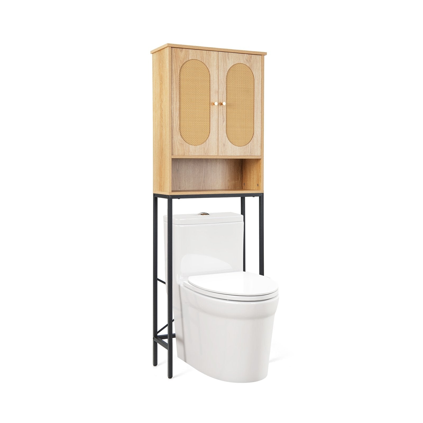 Over The Toilet Storage Cabinet with Rattan Doors and Shelves, Natural Bathroom Etagere   at Gallery Canada