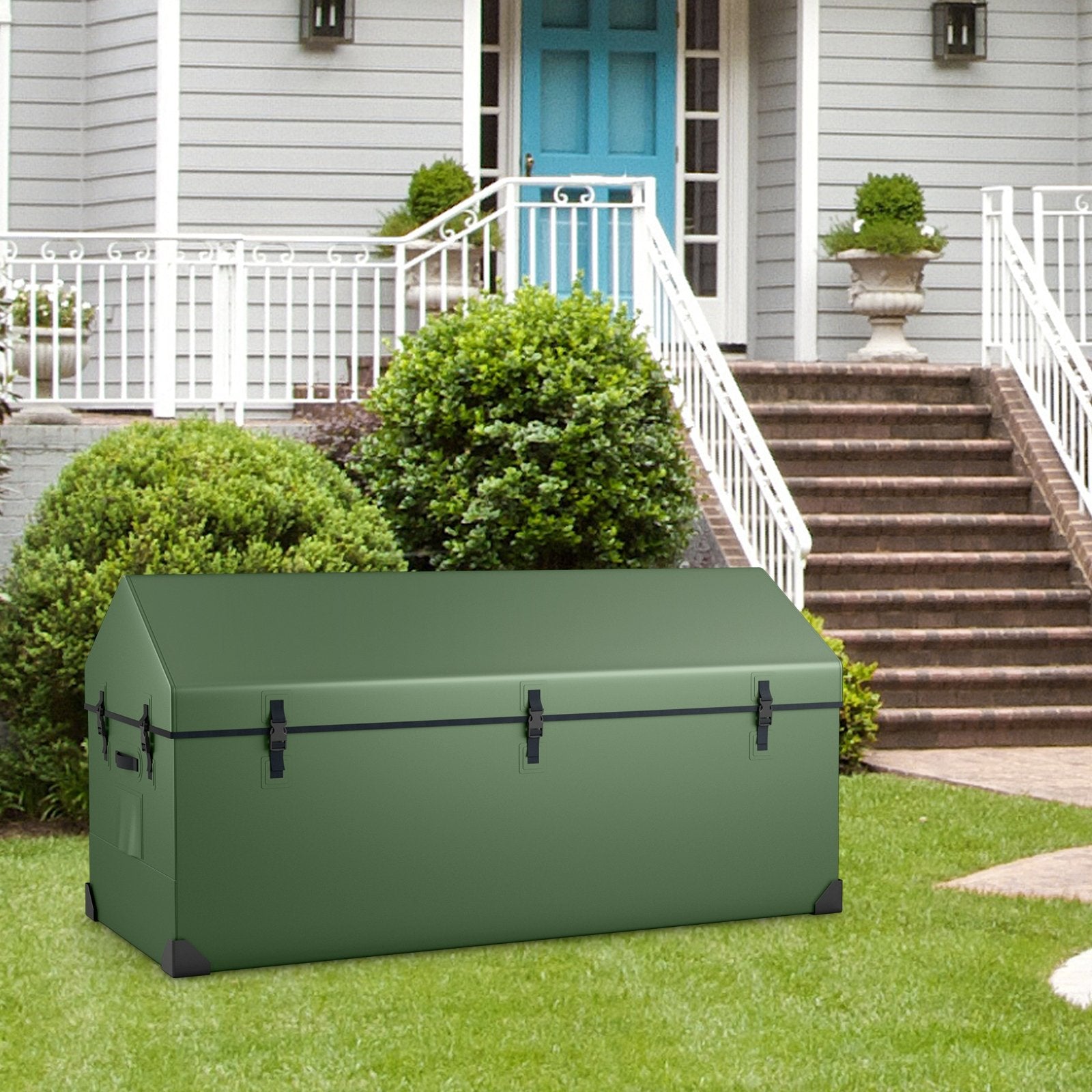 Waterproof Outdoor Storage Box with Ventilated Window  Adjustable Snap, Green Sheds & Outdoor Storage   at Gallery Canada