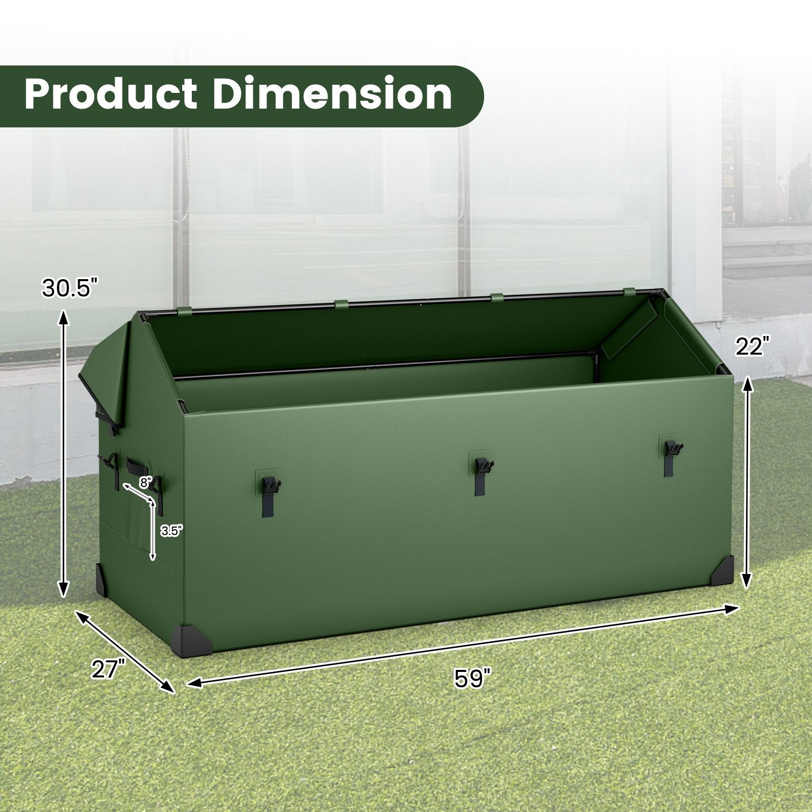 Waterproof Outdoor Storage Box with Ventilated Window  Adjustable Snap, Green Sheds & Outdoor Storage   at Gallery Canada