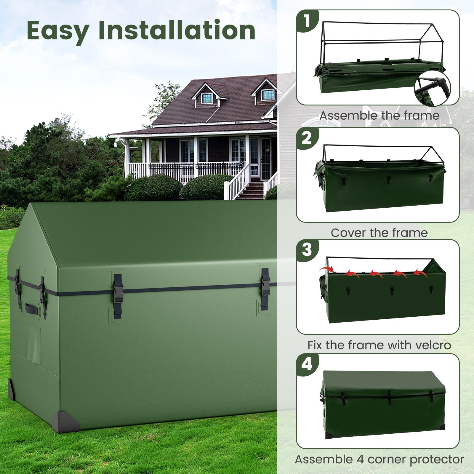 Waterproof Outdoor Storage Box with Ventilated Window  Adjustable Snap, Green Sheds & Outdoor Storage   at Gallery Canada