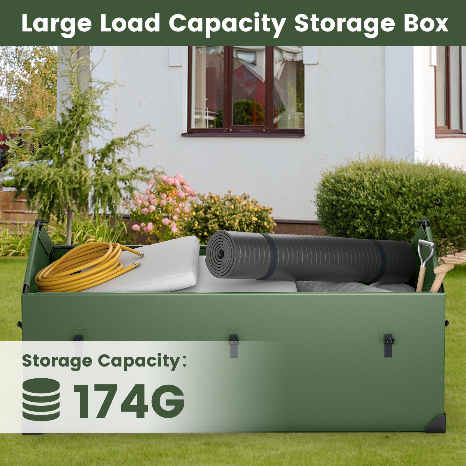 Waterproof Outdoor Storage Box with Ventilated Window  Adjustable Snap, Green Sheds & Outdoor Storage   at Gallery Canada