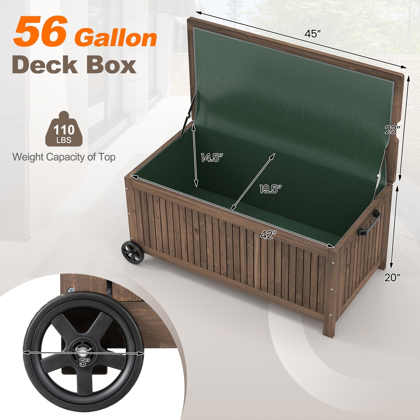 56-Gallon Wood Deck Box with Removable Waterproof PE Liner, Brown Sheds & Outdoor Storage   at Gallery Canada