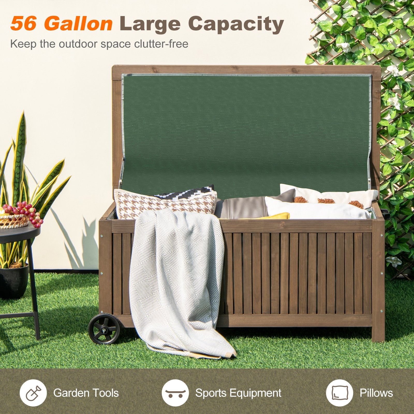 56-Gallon Wood Deck Box with Removable Waterproof PE Liner, Brown Sheds & Outdoor Storage   at Gallery Canada