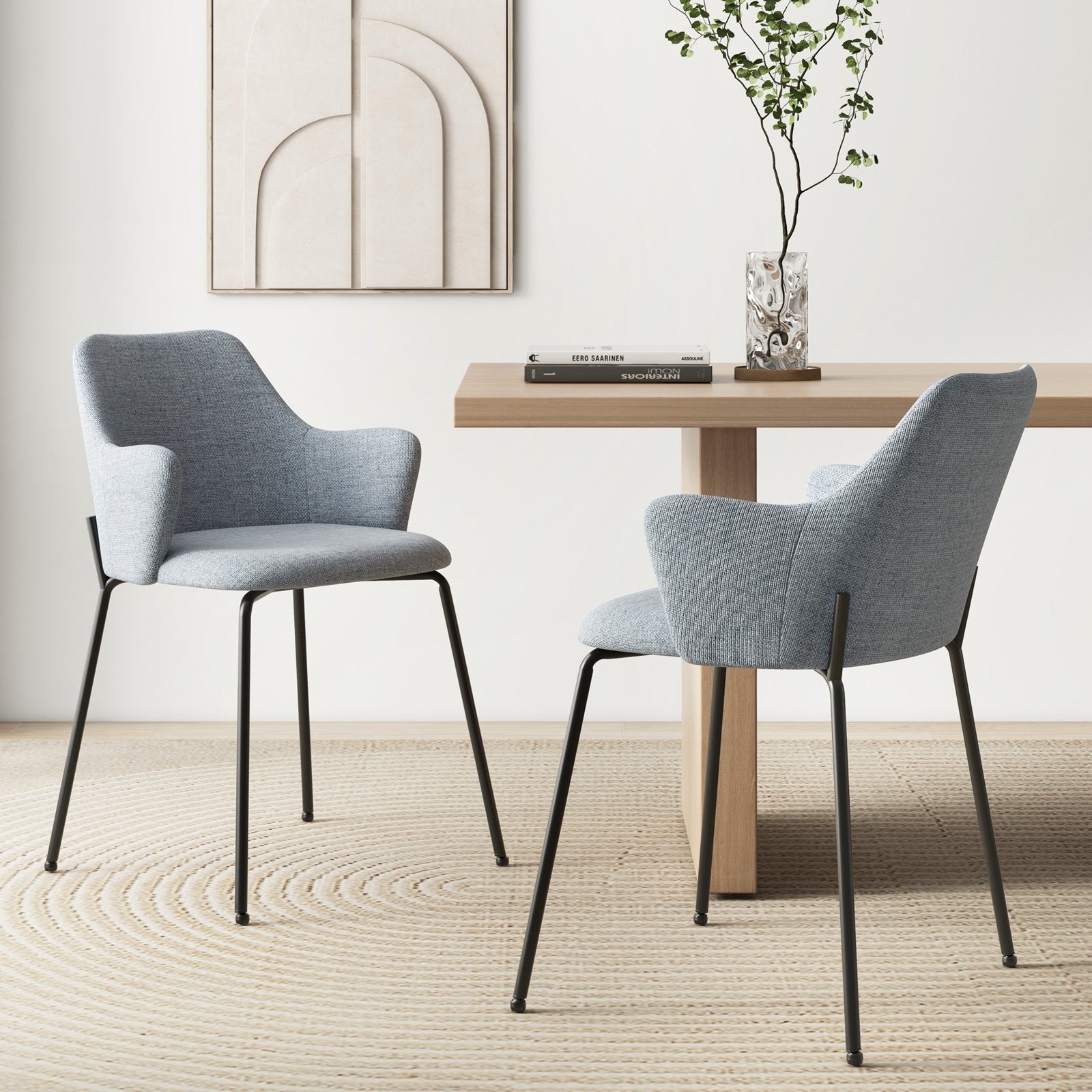 Dining Chairs Set of 2 with Curved Backrest  Wide Seat and Armrests, Gray Dining Chairs   at Gallery Canada